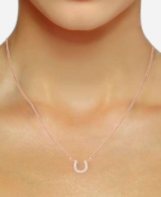 Macy's Diamond Horseshoe 18" Pendant Necklace (1/10 ct. t.w.) in 14k Rose Gold-Plated Sterling Silver