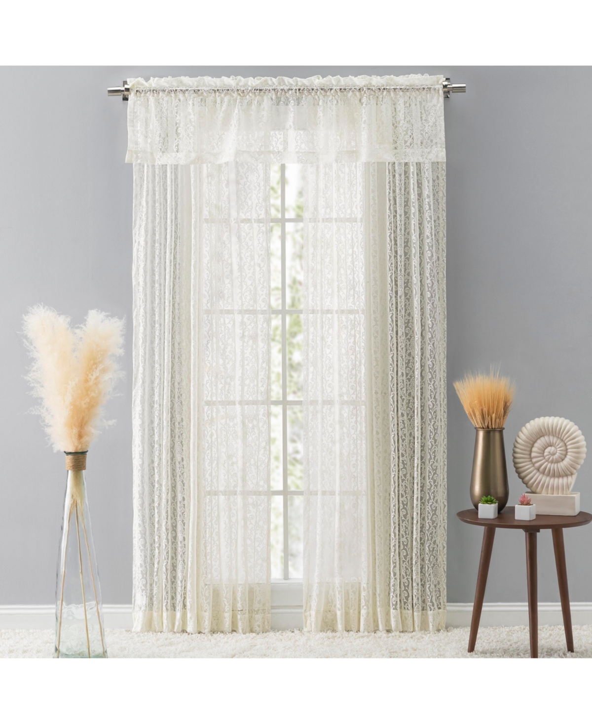 Ricardo Woven Lace Rod Pocket w/Header Curtain Panel 54