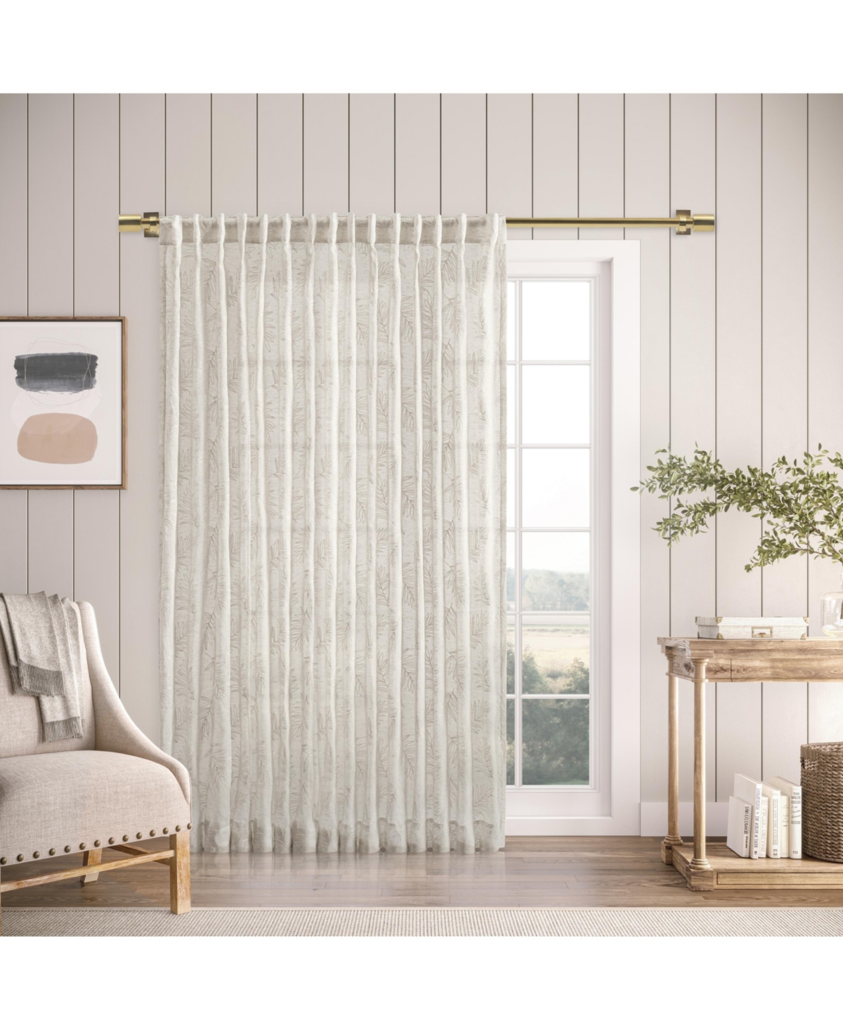 Sheer Leaf Rod Pocket With Back Tab Patio Curtain Panel 104"W x 84"L - Grey