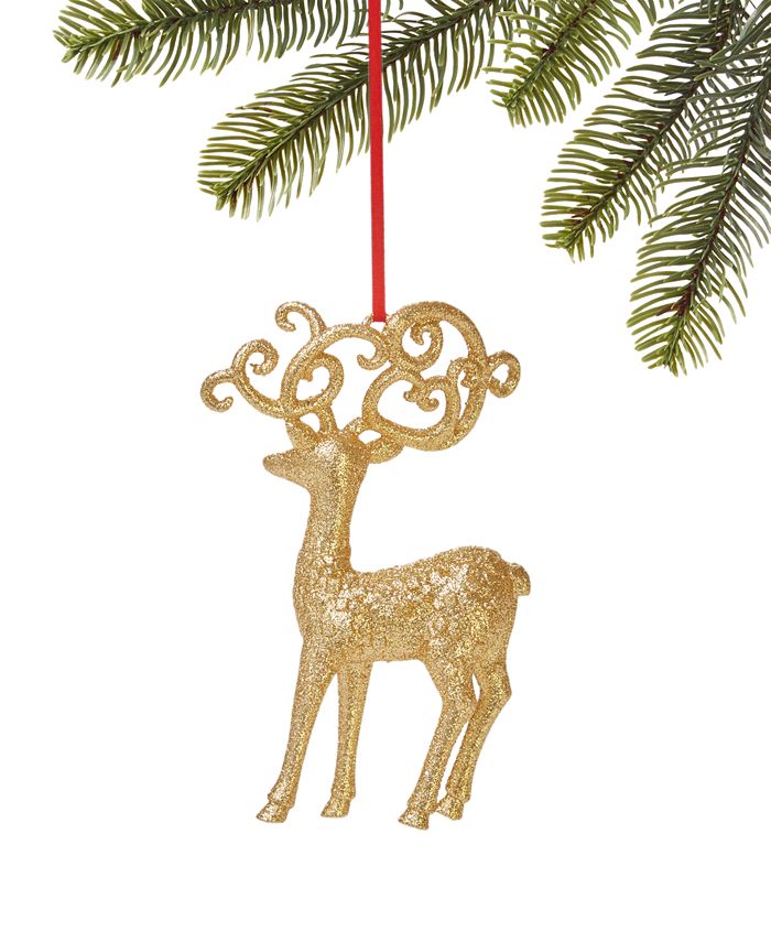 Holiday Lane Shine Bright Glittered Deer Ornament, Created for Macy's ...
