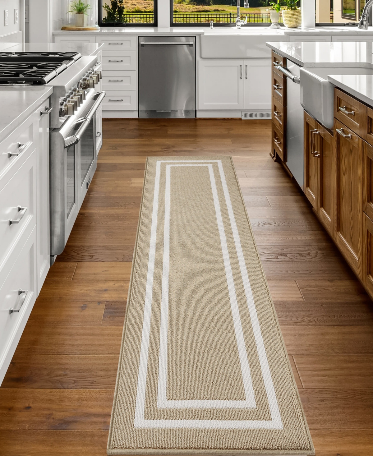 Jean Pierre Double Line Border Tufted - Machine Washable Runner Rug