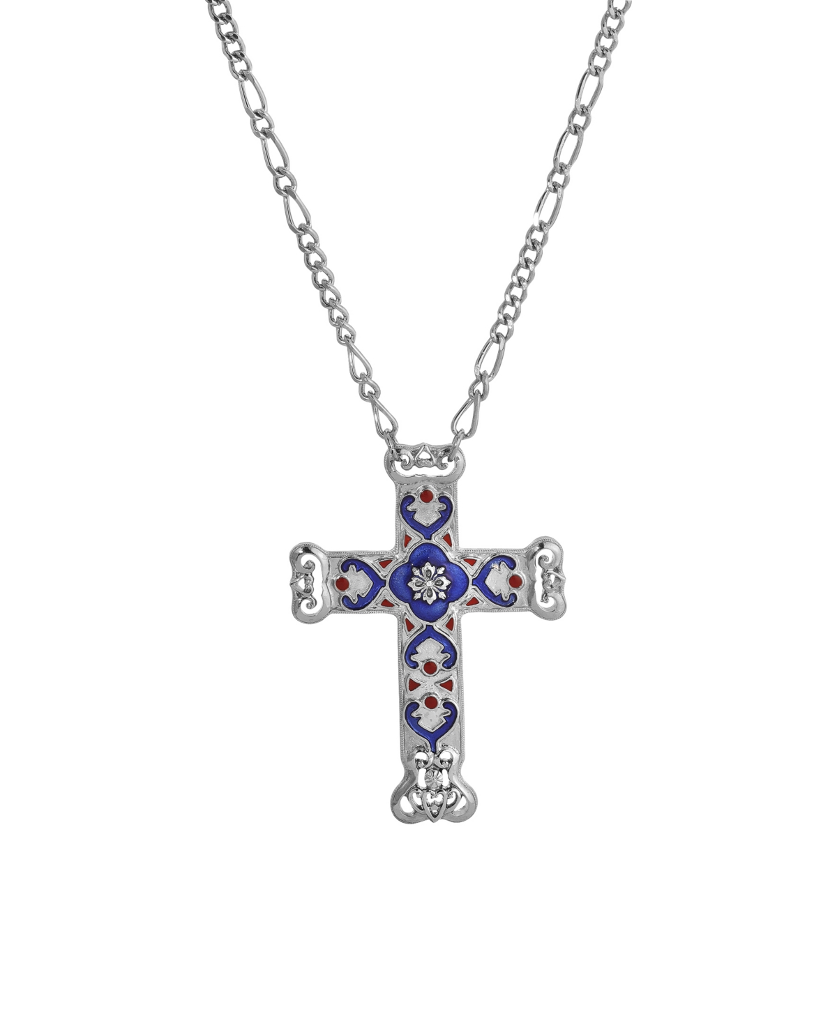 2028 Symbols Of Faith Enamel Cross Necklace In Silver Blue