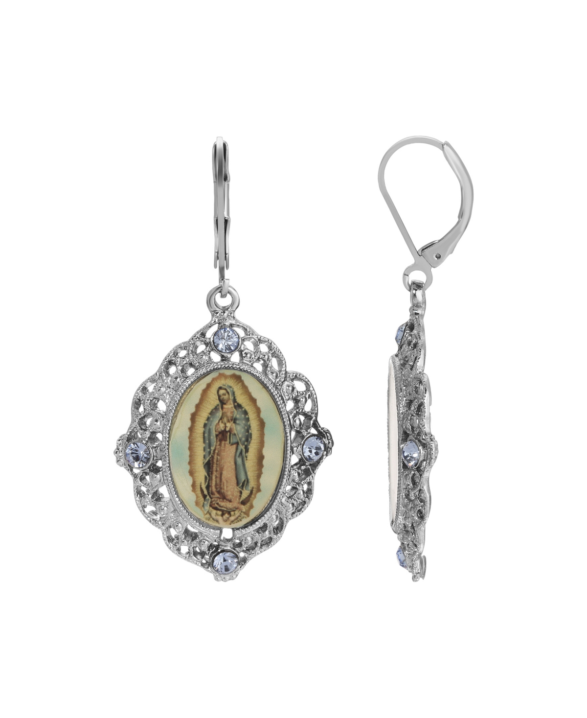 2028 Enamel Crystal Our Lady Of Guadalupe Drop Earrings In Blue
