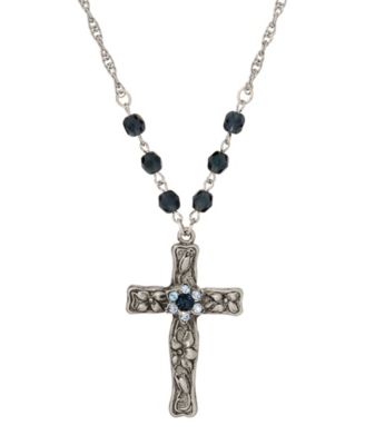 Blue crystal beaded cross necklace shops