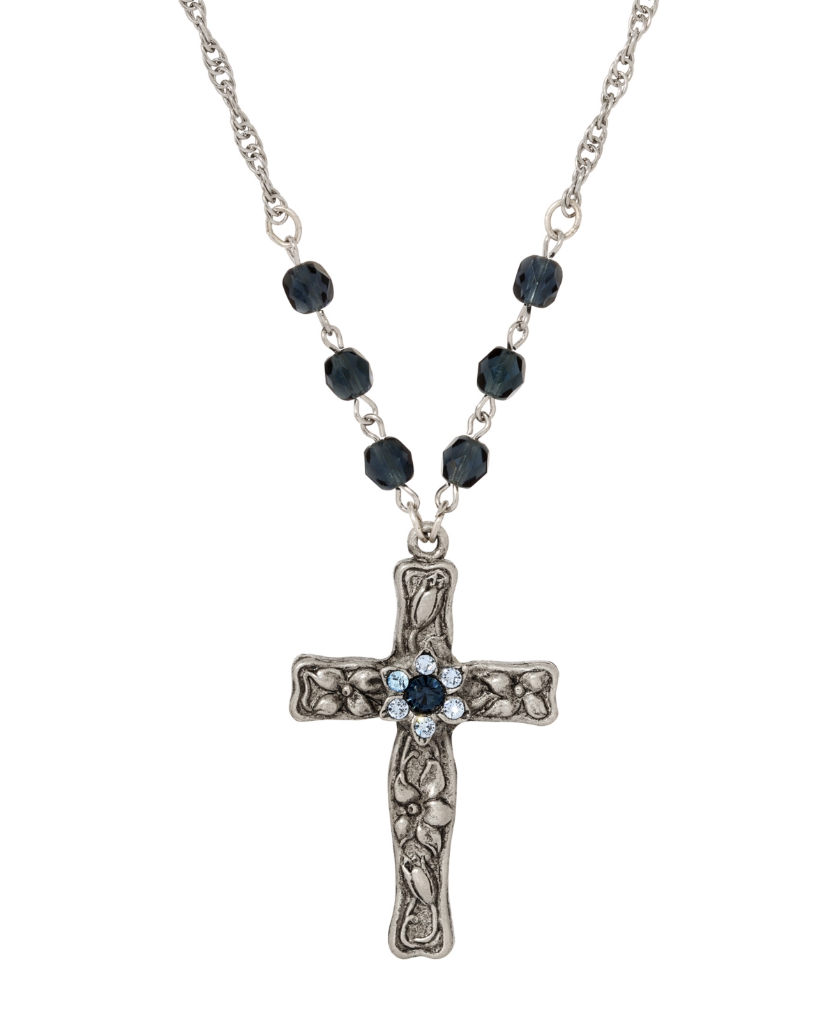 2028 Symbols Of Faith Crystal Cross Blue Bead Necklace