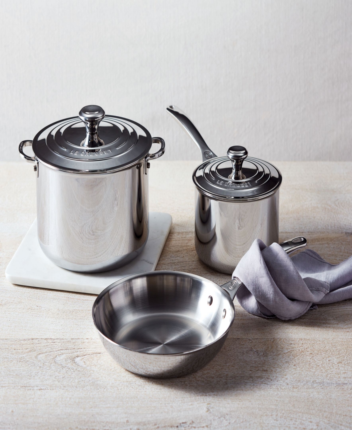 Le Creuset Five Piece Stainless Steel Cookware Set