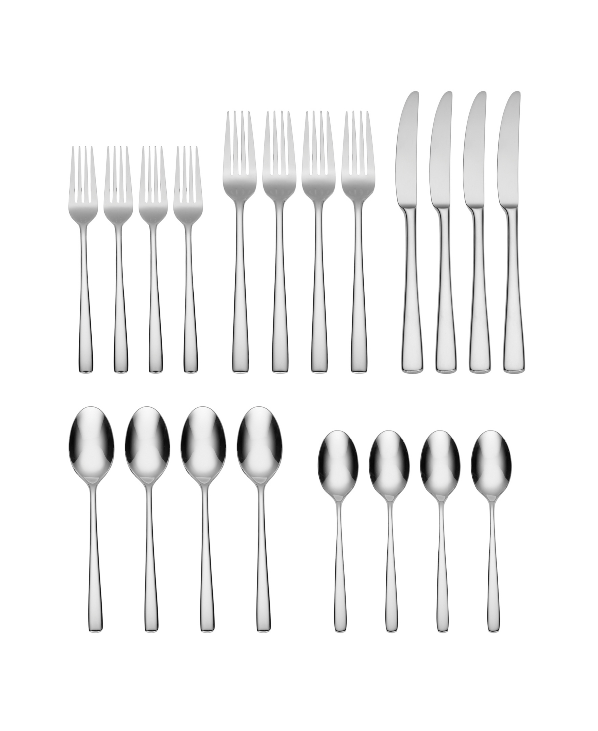 Oneida Doublet 20 Piece Everyday Flatware Set, Service For 4 In Metallic And Stainless