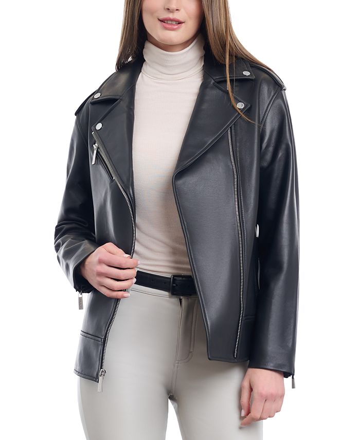 Michael Kors Women's Oversized Leather Moto Jacket - Macy's