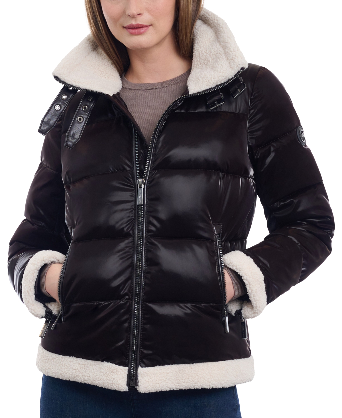 Shop Michael Kors Michael  Women's Faux-shearling Shine Puffer Coat, Created For Macy's In Black