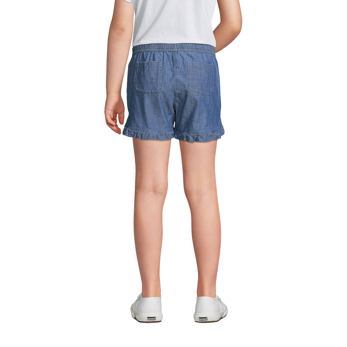 Lands' End Girls Ruffle Hem Chambray Pull On Shorts