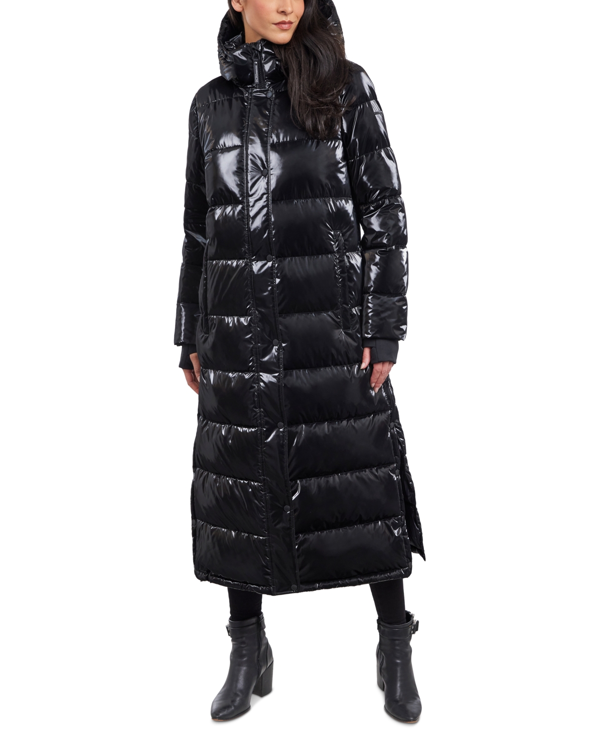 Women's Hooded Maxi Puffer Coat - Liquid Black