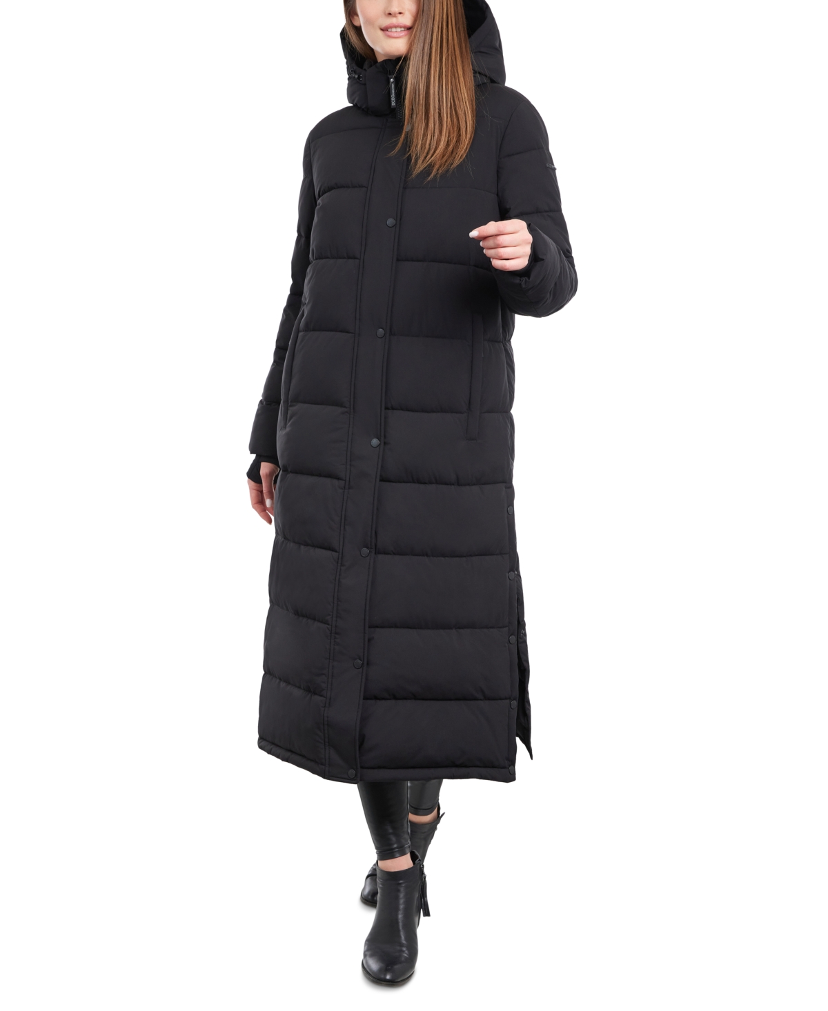Bcbgeneration Women's Hooded Maxi Puffer Coat In Black Matte