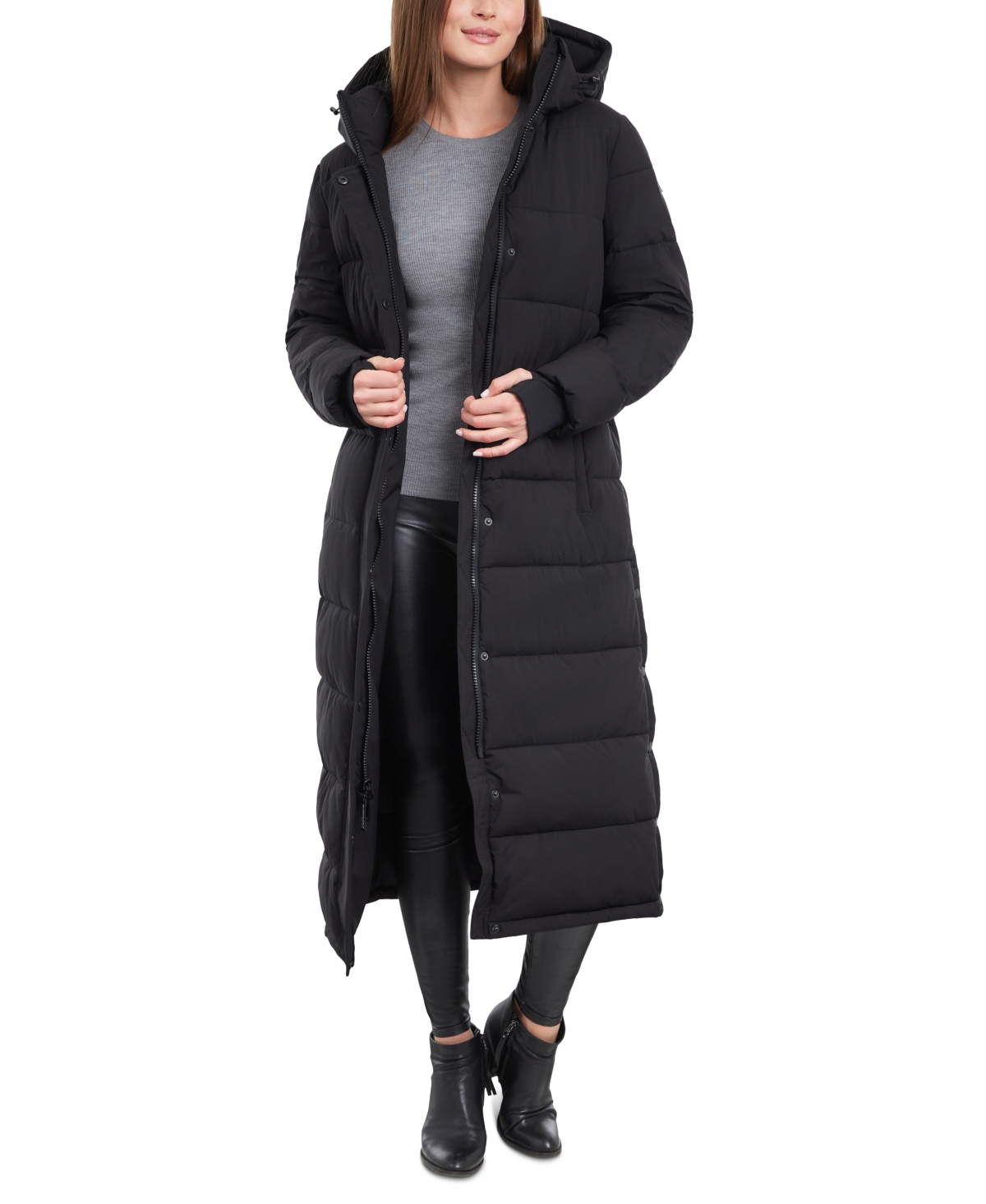 Women's Hooded Maxi Puffer Coat - Liquid Black