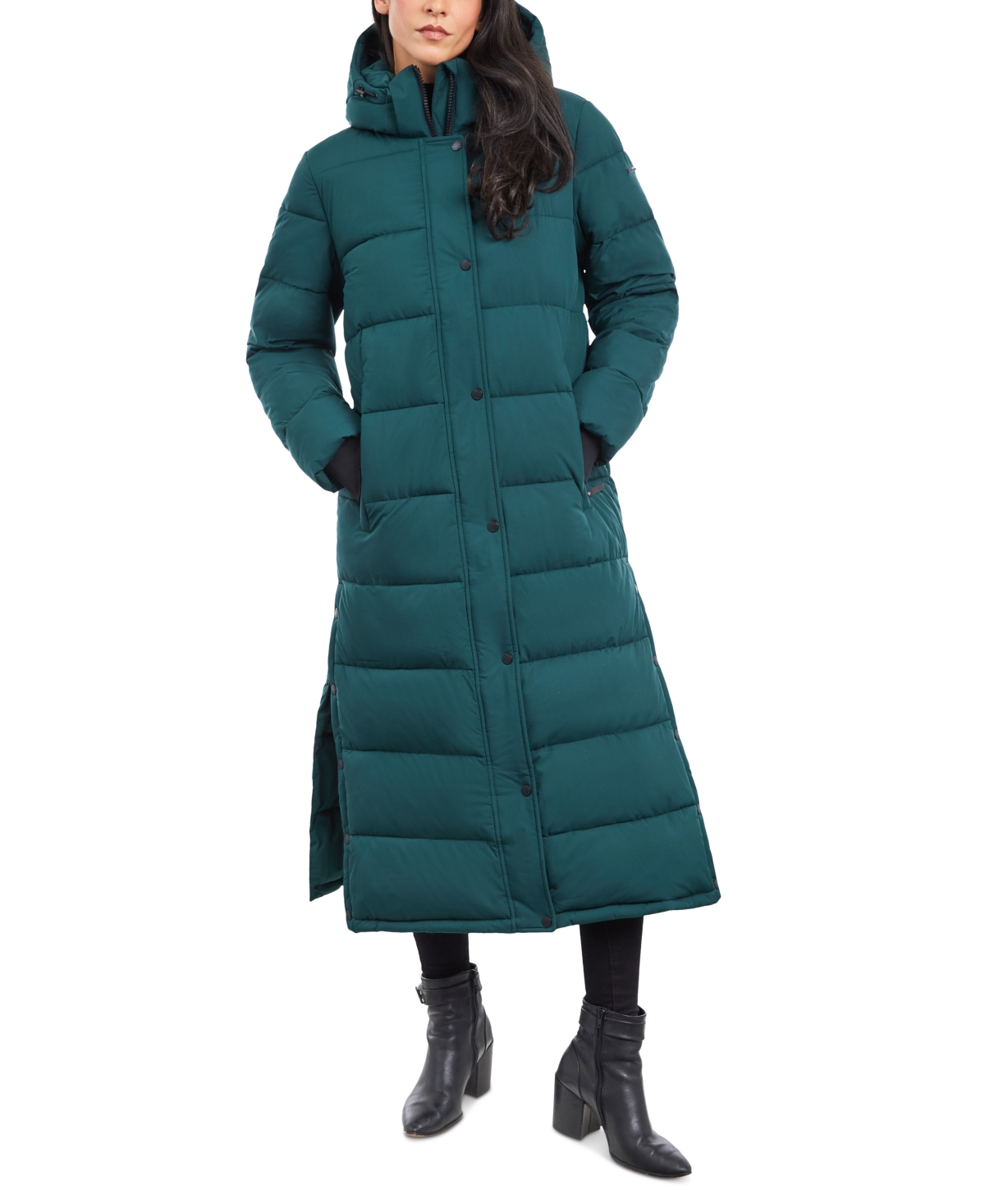 Bcbgeneration Women's Hooded Maxi Puffer Coat In Emerald Matte