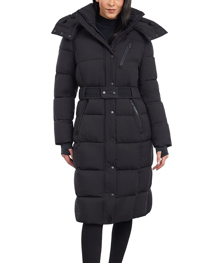 BCBGeneration Women's Belted Hooded Puffer Coat - Macy's