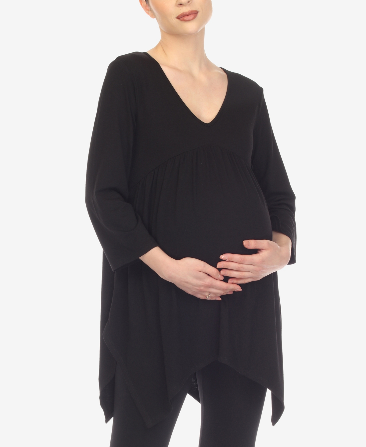 White Mark Women's Maternity Empire Waist V-neck Tunic Top In Black