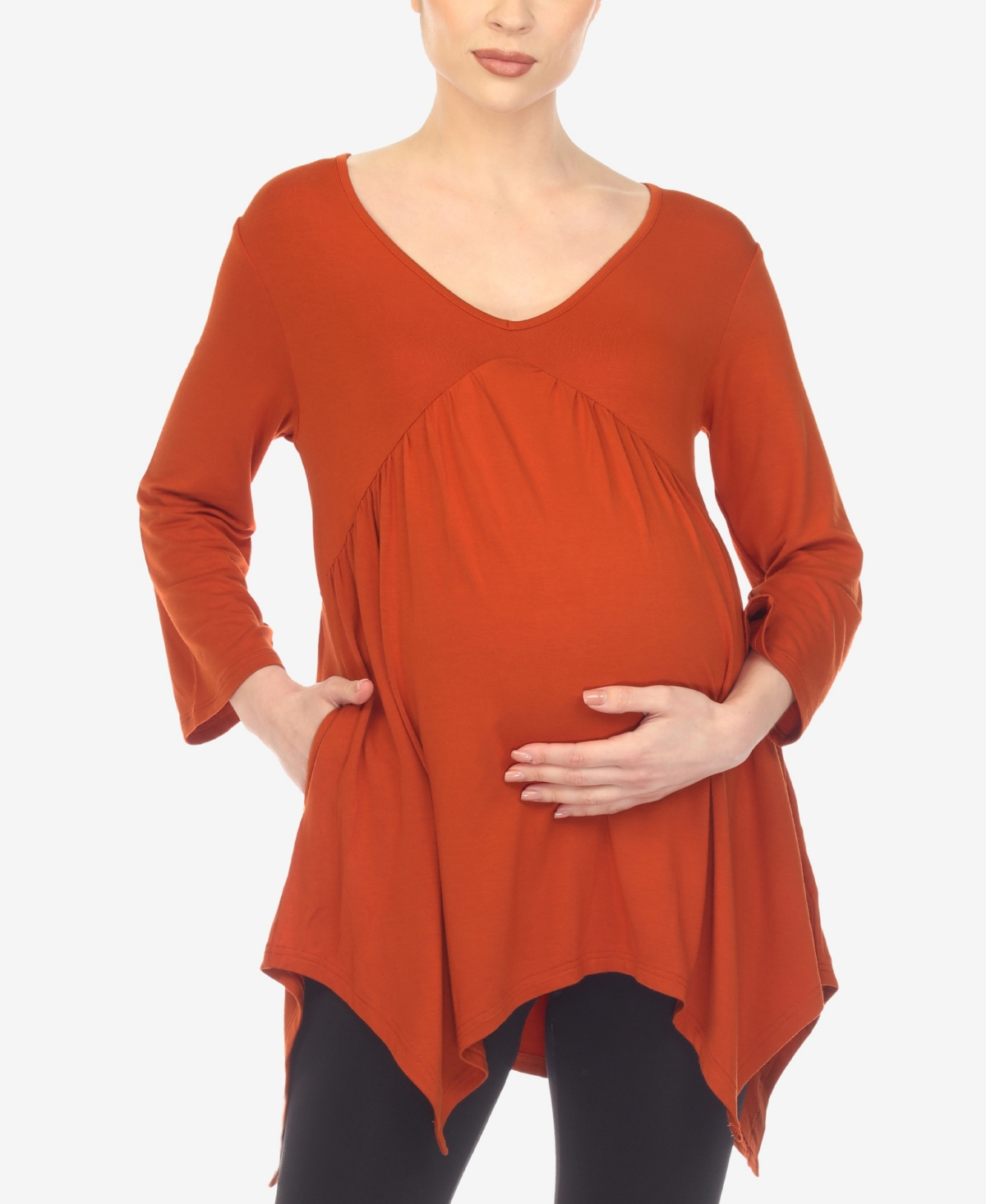 White Mark Plus Womens Empire Waist Pockets Pullover Top In Cinnamon Stick