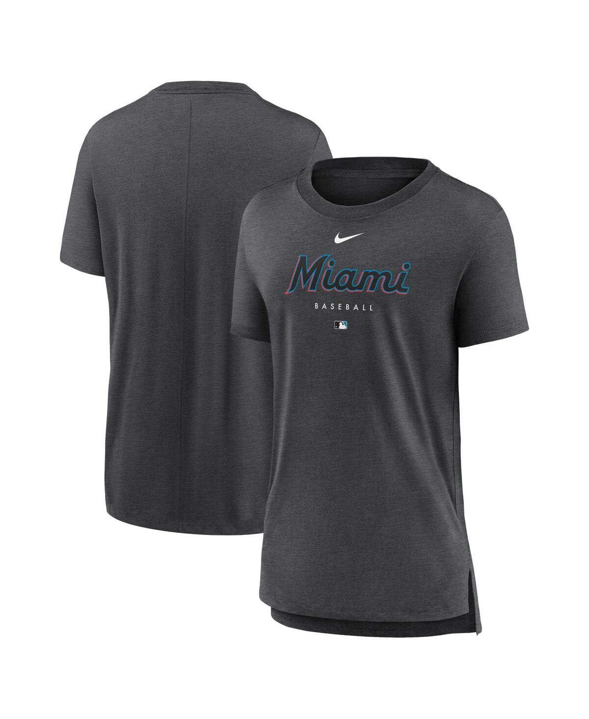 Women's NikeMiami Marlins Authentic Collection Early Work Tri-Blend T-shirt - Heather Charcoal