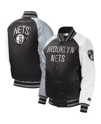 Big Boys and Girls Black Brooklyn Nets Raglan Full-Snap Varsity Jacket