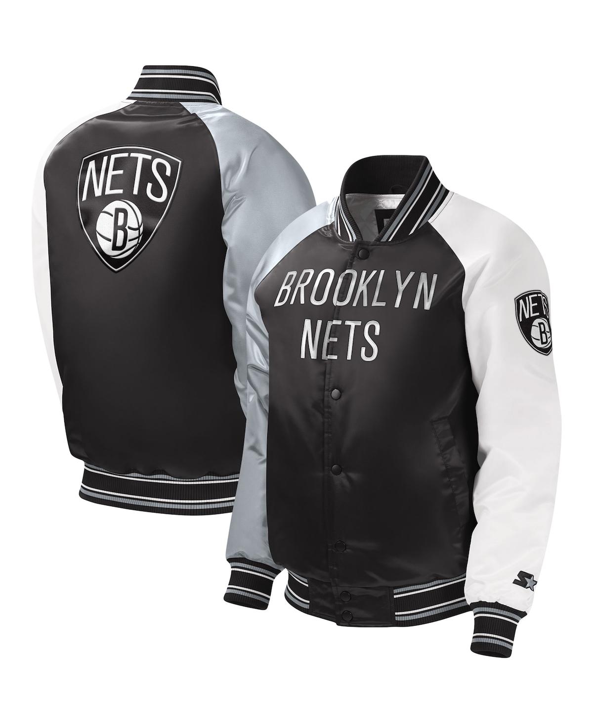 Shop Starter Big Boys And Girls  Black Brooklyn Nets Raglan Full-snap Varsity Jacket