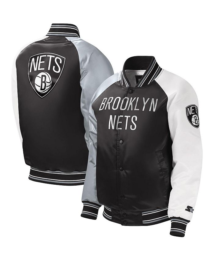 Starter Big Boys and Girls Black Brooklyn Nets Raglan Full-Snap Varsity ...