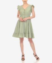 Entyinea Womens Summer Dresses V Neck Ruffle Sleeve A-Line Maxi Dress With  Belted Dark green XL 