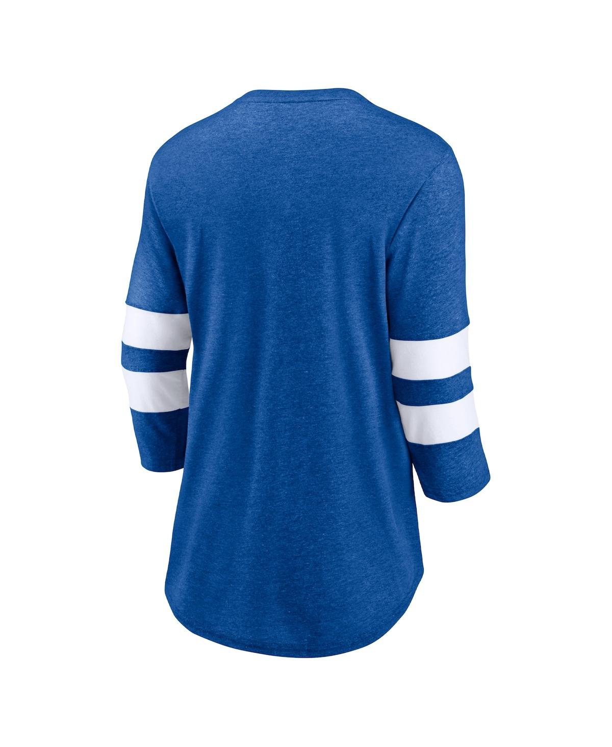 Fanatics Branded Heathered Royal/white Quebec Nordiques Full Shield 3/4-sleeve Tri-blend Raglan Scoo In Heathered Royal,white