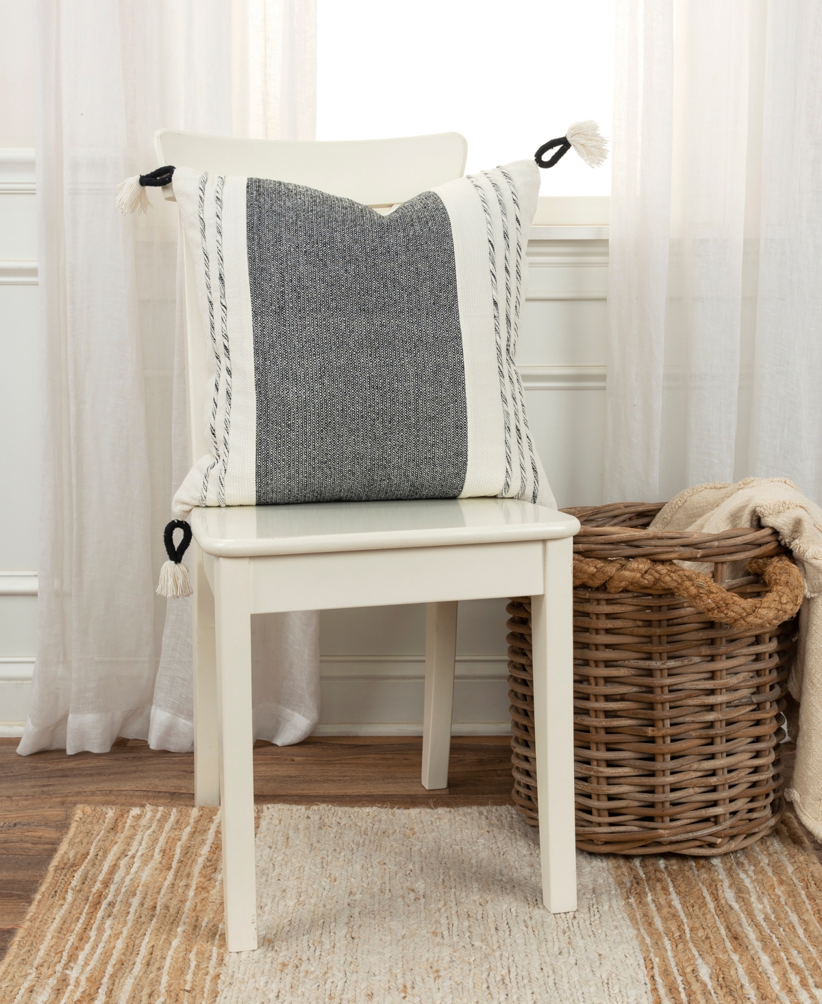 Rizzy Home Modern Stripe Tassal Decorative Pillow, 20
