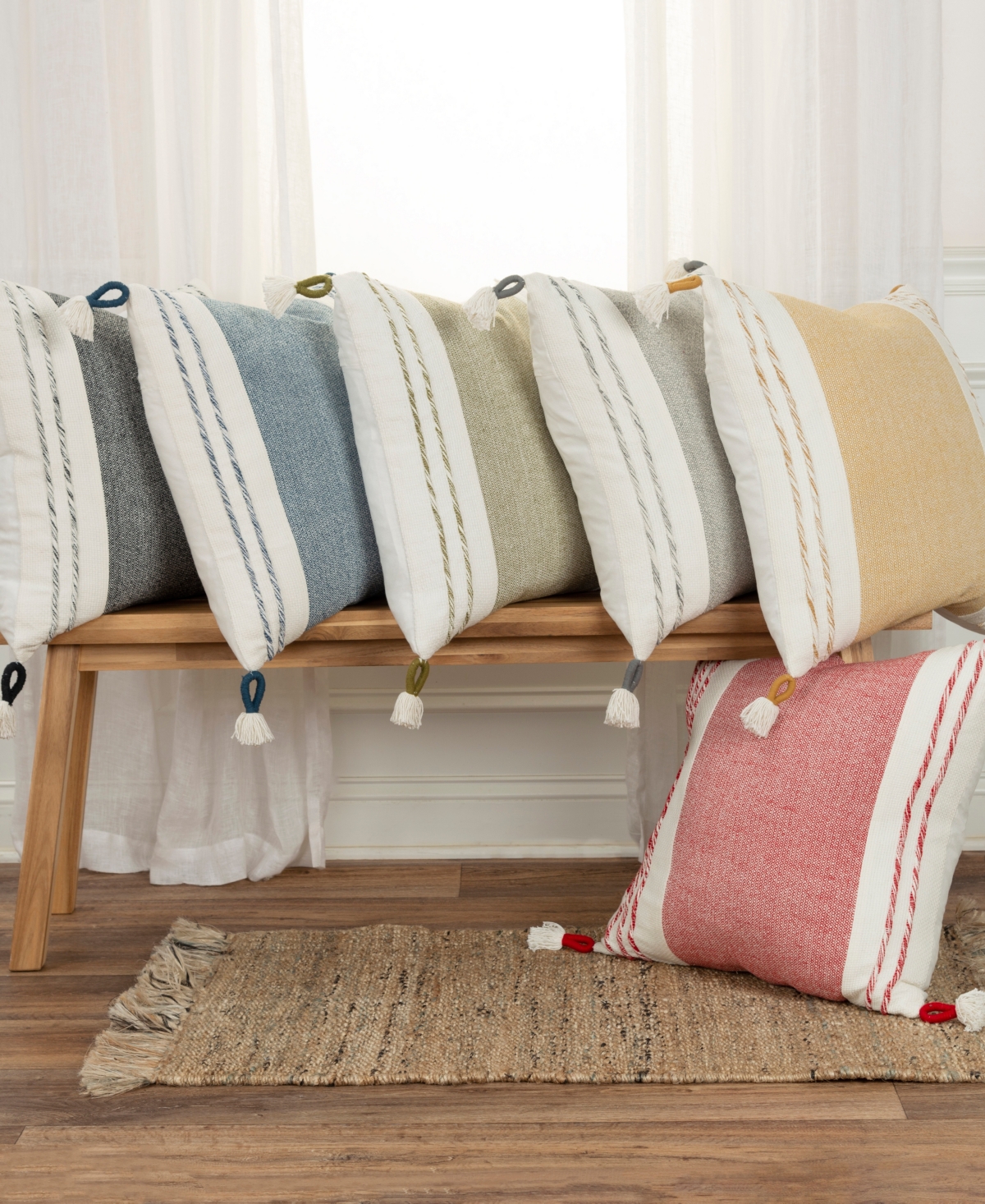Rizzy Home Modern Stripe Tassal Decorative Pillow, 20