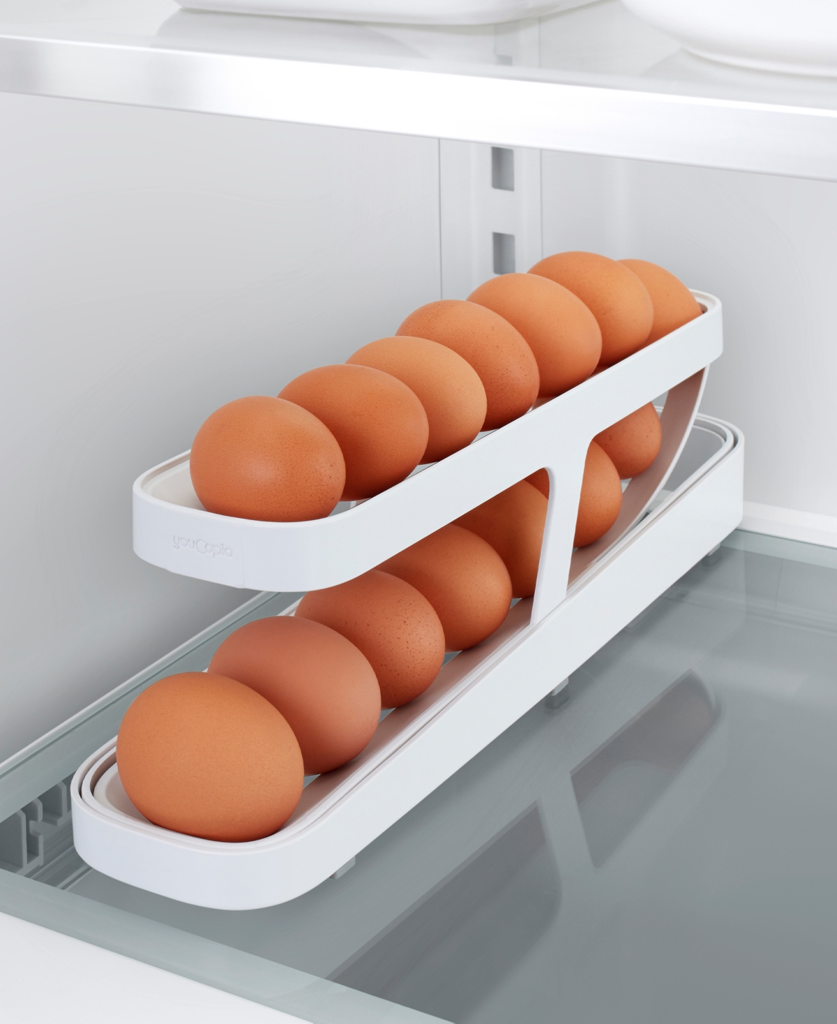 Shop Youcopia Rolldown Refrigerator Egg Dispenser In White