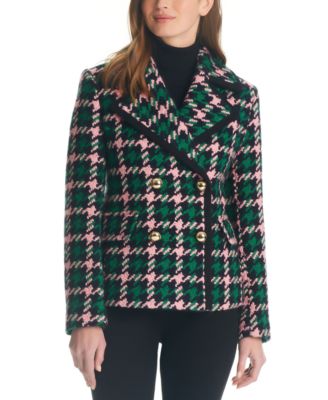 Kate Spade New York Women s Double Breasted Houndstooth Wool Blend Peacoat Macy s