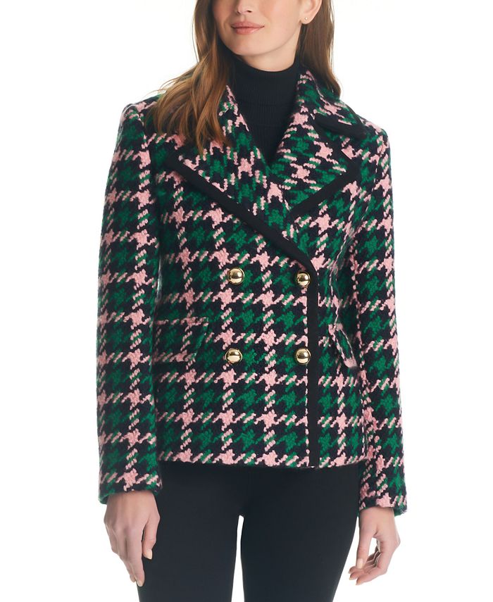kate spade new york Women's Double-Breasted Houndstooth Wool Blend ...