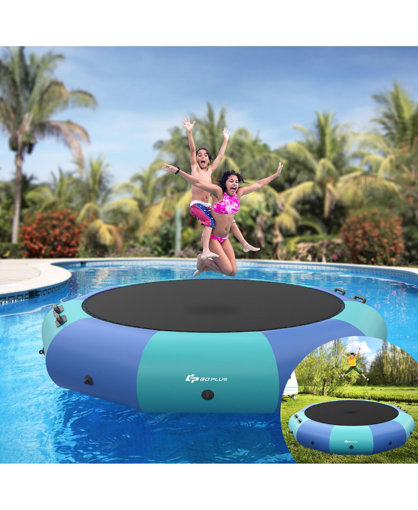Детская игрушка Costway 10FT Inflatable Water Bouncer Splash Padded Water Trampoline, цвет: Синий — фото 2