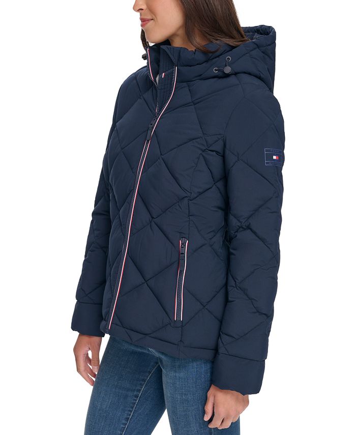 Tommy Hilfiger Women's Diamond Quilted Hooded Packable Puffer Coat