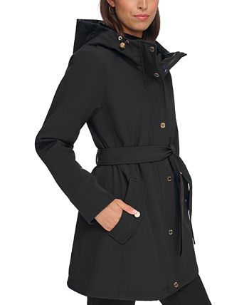 Tommy Hilfiger Women s Petite Hooded Belted Softshell Raincoat
