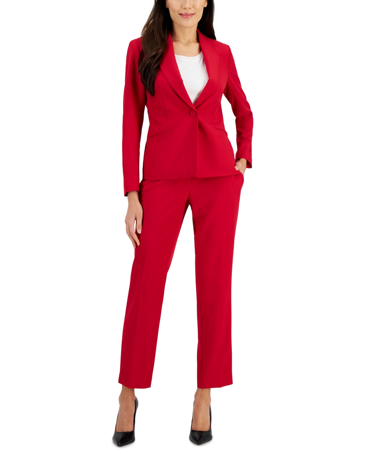 Le Suit Women's Crepe One-button Pantsuit, Regular & Petite Sizes In Cherry
