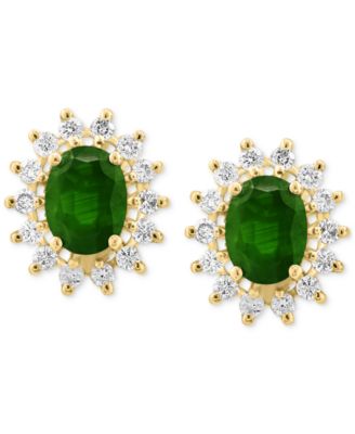 EFFY&reg; Emerald (2-1/4 ct. t.w.) & Diamond (5/8 ct. t.w.) Halo Stud Earrrings in 14k Gold 