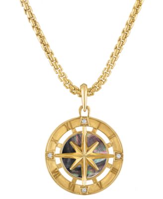 Bulova - Men's Marine Star Diamond (1/20 ct. t.w.) Pendant Necklace in 14k Gold-Plated Sterling Silver, 24" + 2" extender