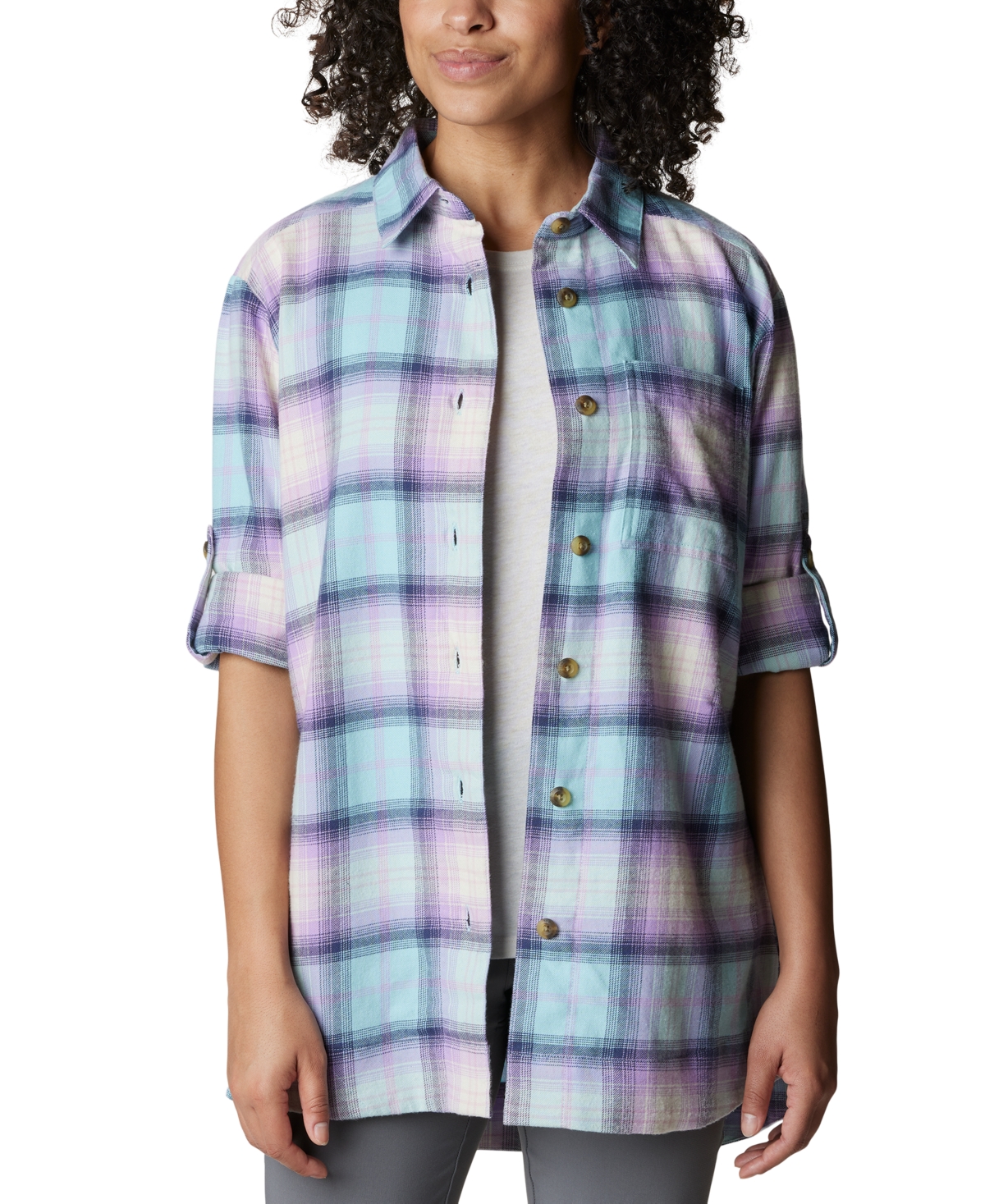 Columbia Women's Holly Hideaway Cotton Flannel Shirt In Gumdrop Ombre T