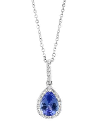 EFFY&reg; Tanzanite (7/8 ct. t.w.) & Diamond (1/8 ct. t.w.) Pear Halo 18" Pendant Necklace in Sterling Silver