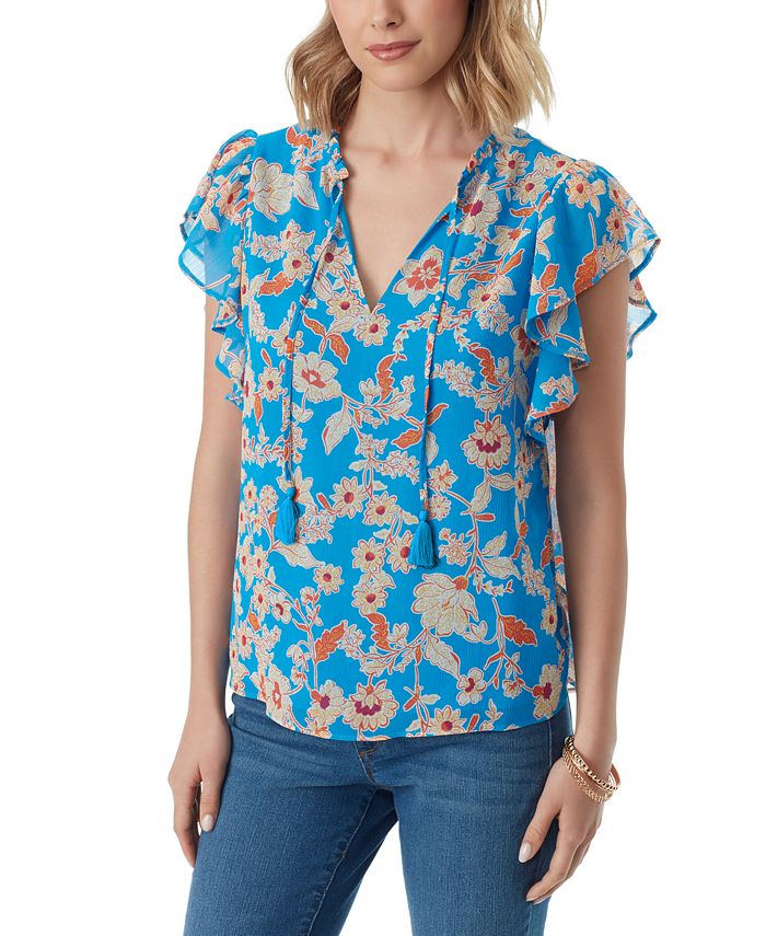Jessica Simpson Women's Lora Printed Flutter-Sleeve Top - Macy's