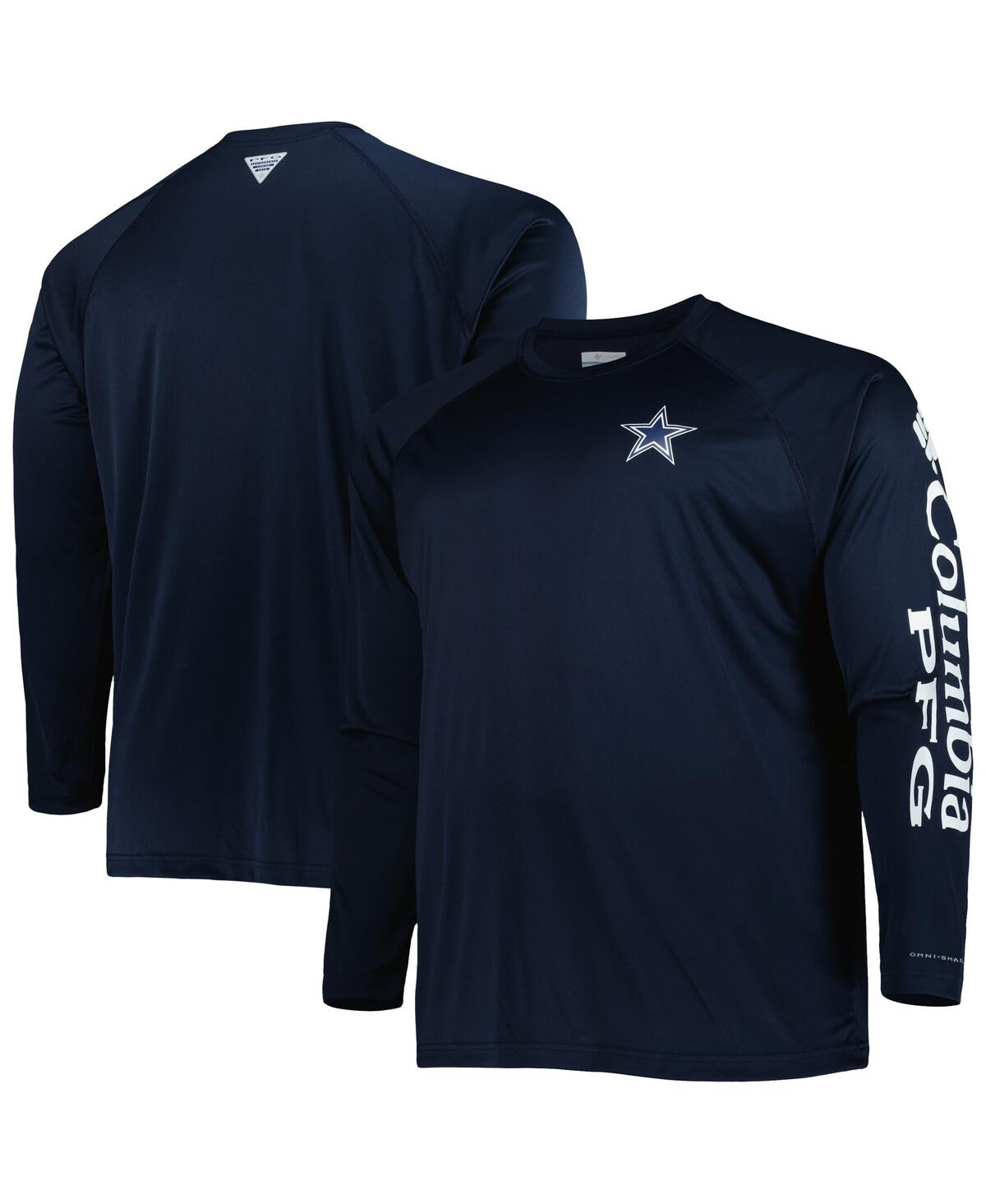 Columbia Navy Dallas Cowboys Big & Tall Pfg Terminal Tackle Logo Raglan Omni-wick Long Sleeve T-shir