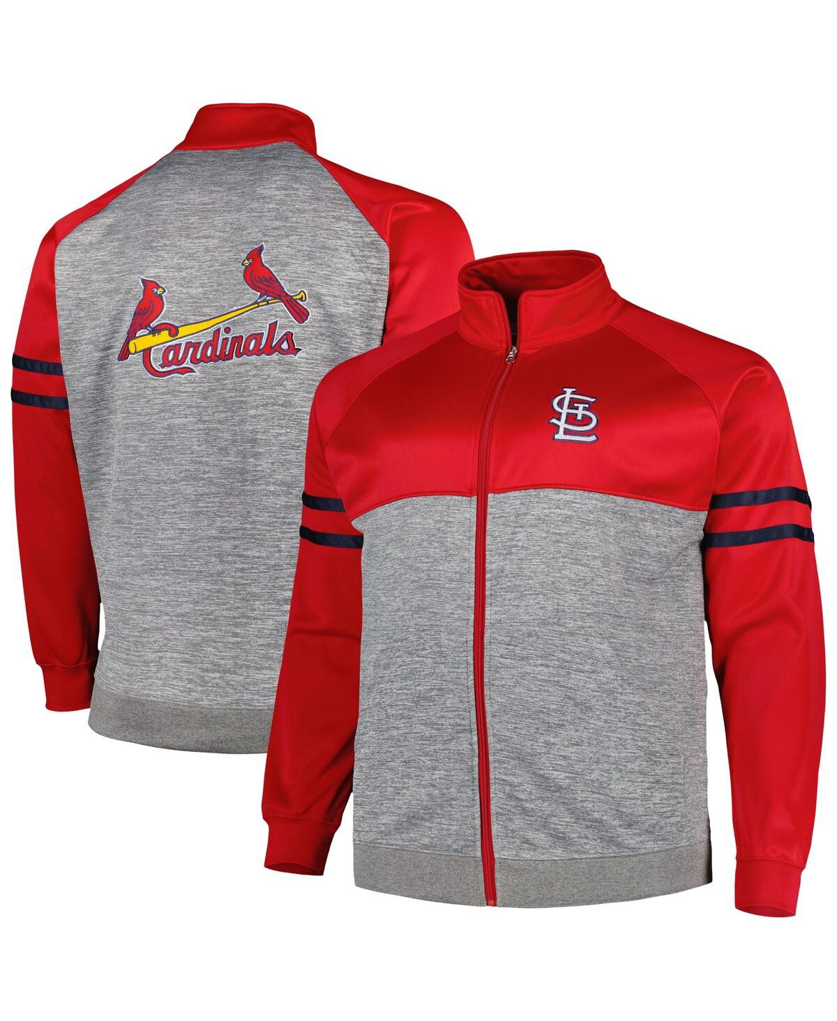 PROFILE MEN'S RED, HEATHER GRAY ST. LOUIS CARDINALS BIG AND TALL RAGLAN FULL-ZIP TRACK JACKET