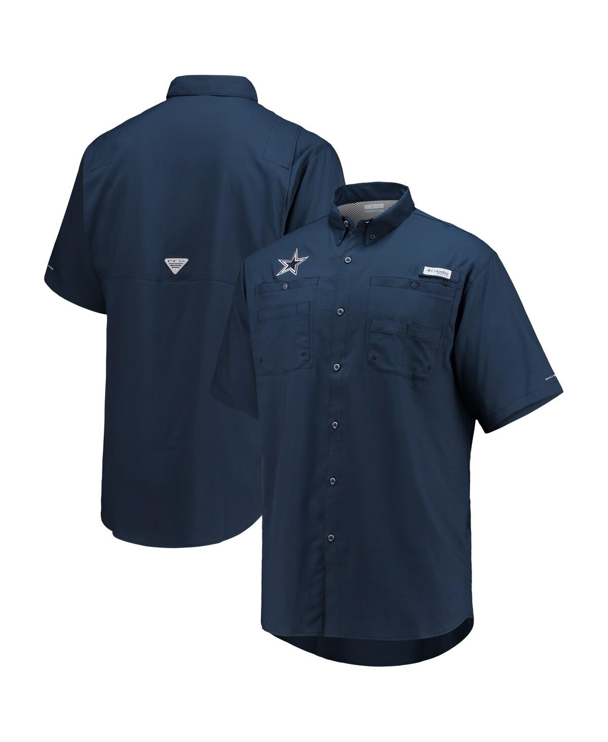 Columbia Navy Dallas Cowboys Tamiami Omni-shade Button-down Short Sleeve Shirt In Navy