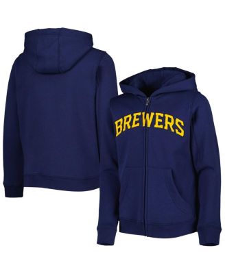 Big Boys and Girls Navy Milwaukee Brewers Wordmark Full-Zip Fleece Hoodie