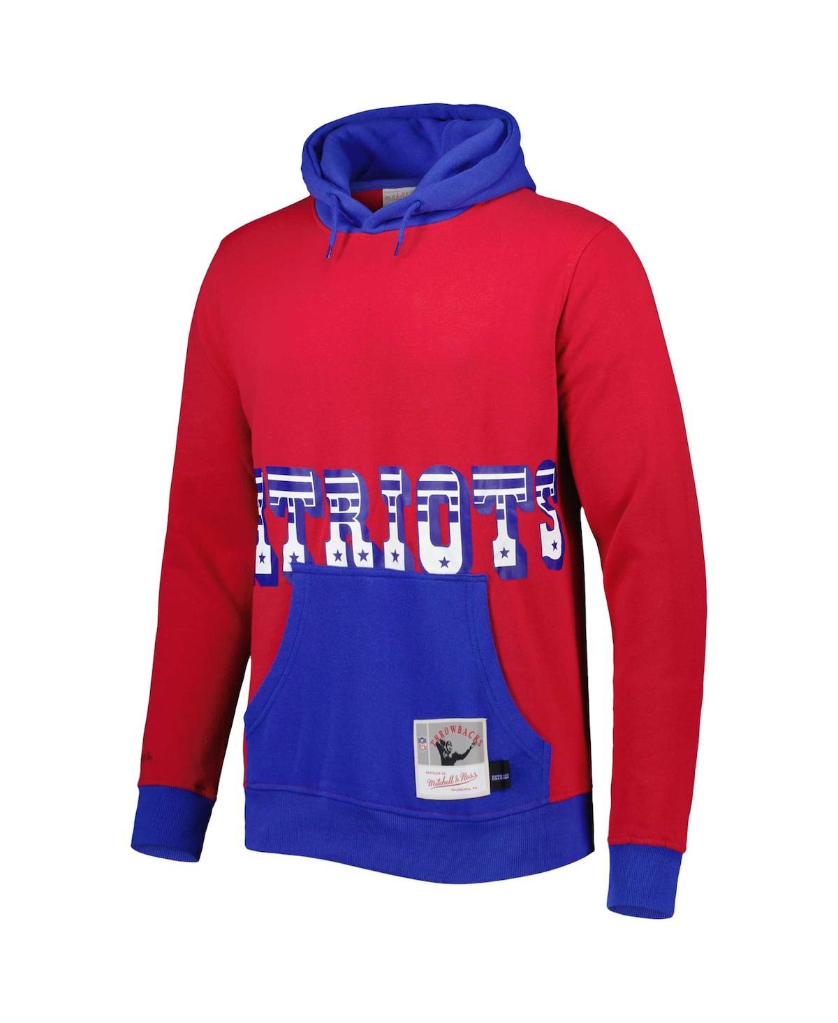 Mitchell & Ness Men's  Red, Navy New England Patriots Big And Tall Big Face Pullover Hoodie In Red,navy