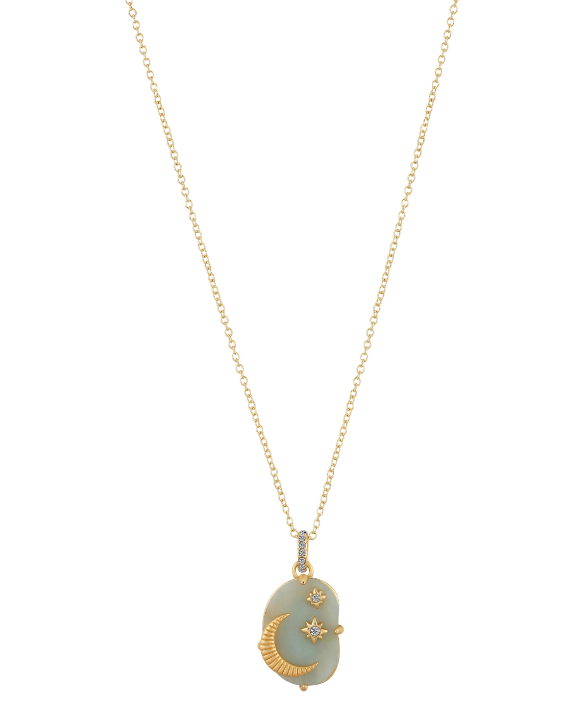 Unwritten Genuine Amazonite And Crystal Moon And Star Pendant Necklace In Gold