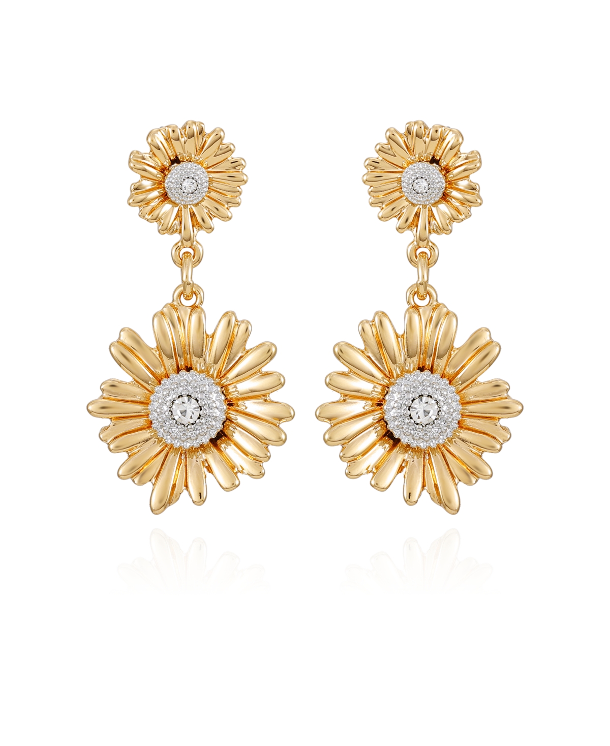 T Tahari Gold-tone Sunflower Stud And Dangle Drop Post Earrings