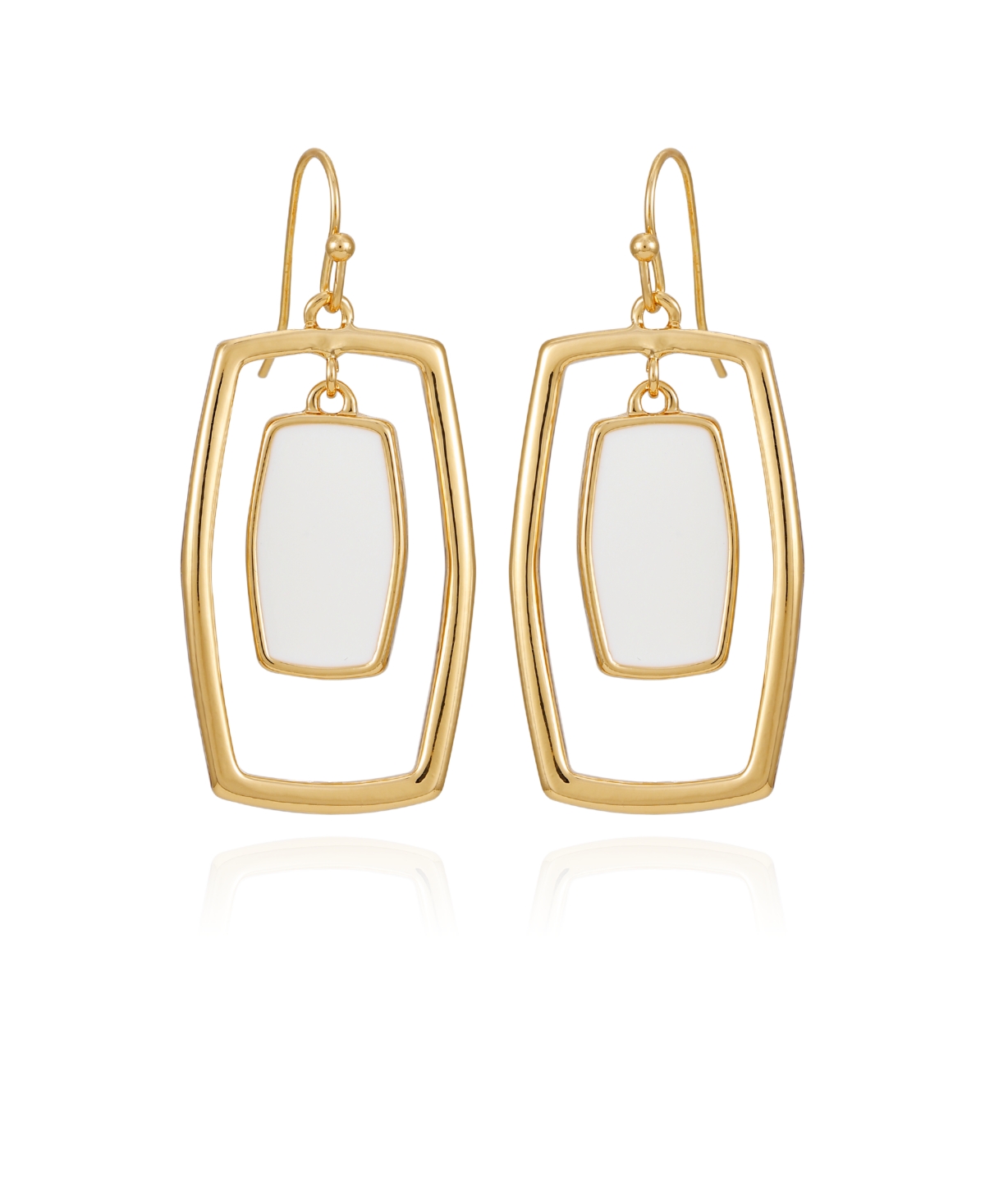 T Tahari Gold-tone White Acrylic Rectangular Hoop Earrings
