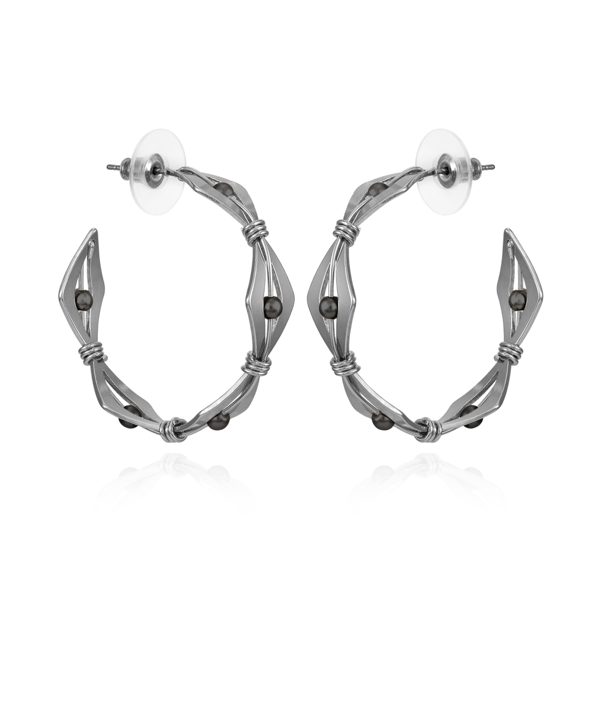 T Tahari Silver-tone Imitation Pearl And Knot Open Hoop Earrings